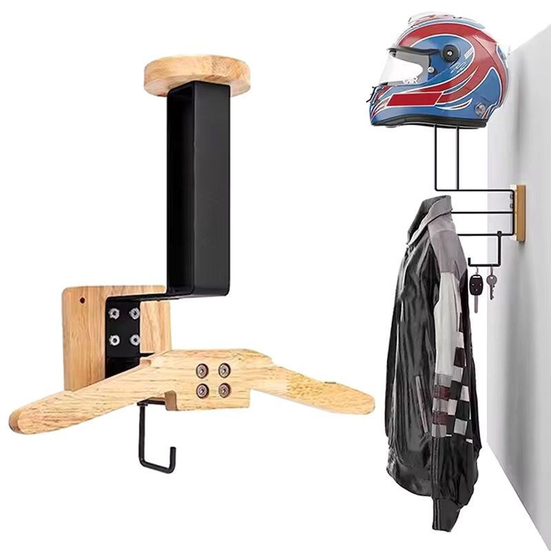 Motorcycle Gear Holder - Black Walnut Helmet Holder - 2-in-1